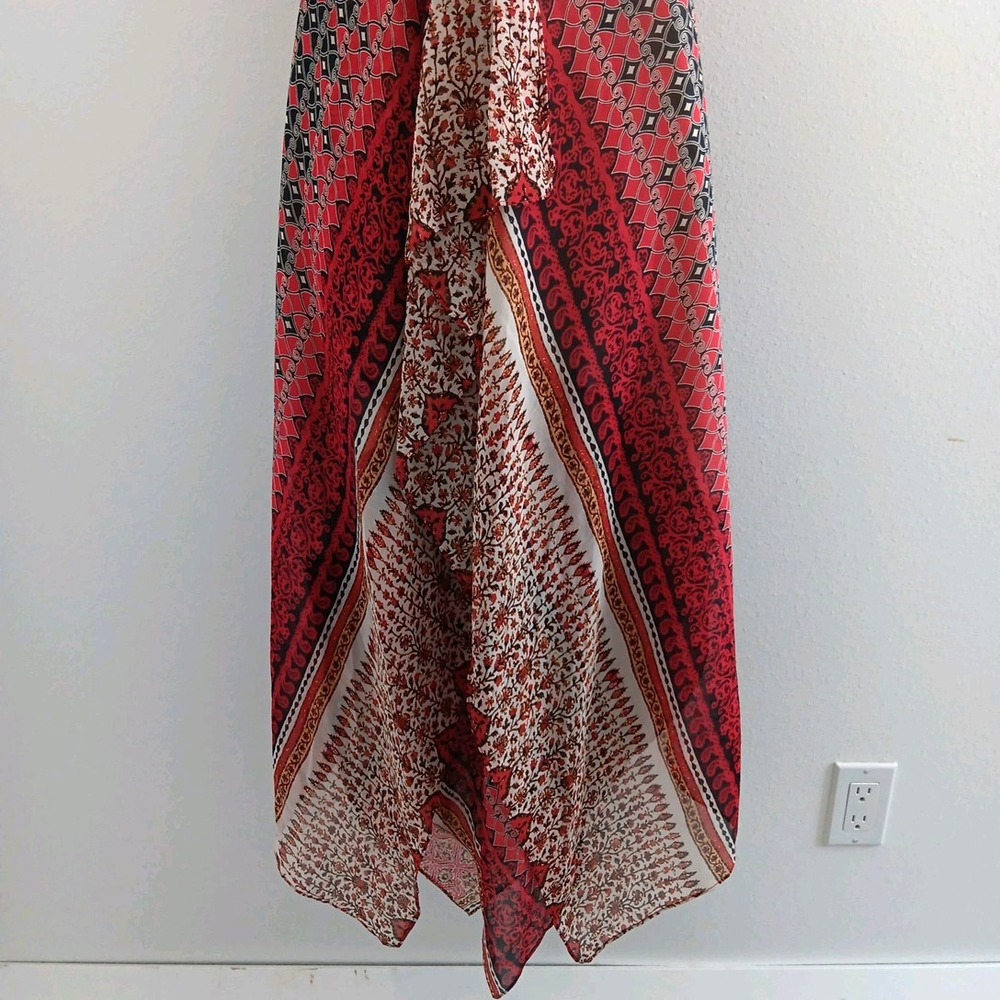 BCBG Maxi Dress Halter Women 6 Boho 100% Silk Red Handkerchief Hem Fairy Beachy - Picture 3 of 14